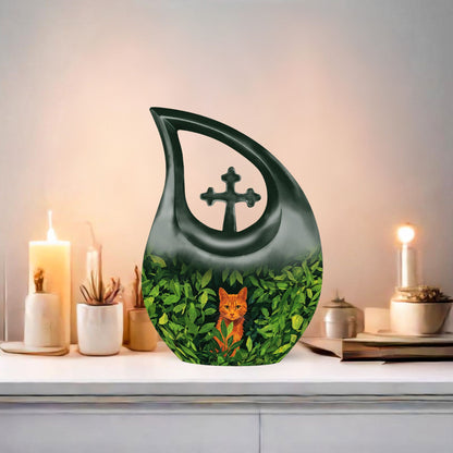 Orange Cat Cross Drop Urn
