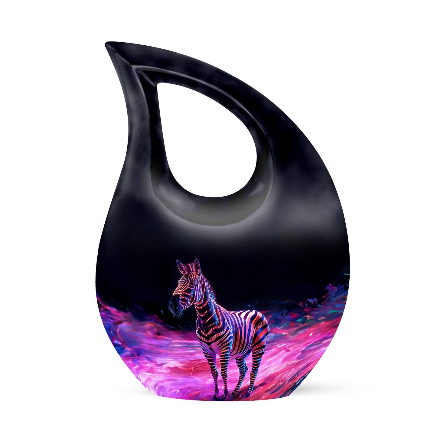 Zebra themed 10 inch cross drop memorial urn