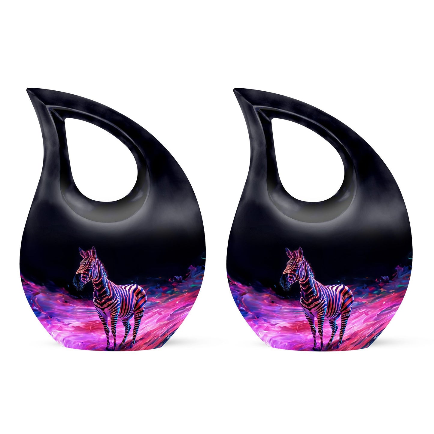 Zebra themed 10 inch cross drop memorial urn