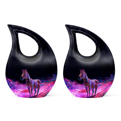 Zebra themed 10 inch cross drop memorial urn