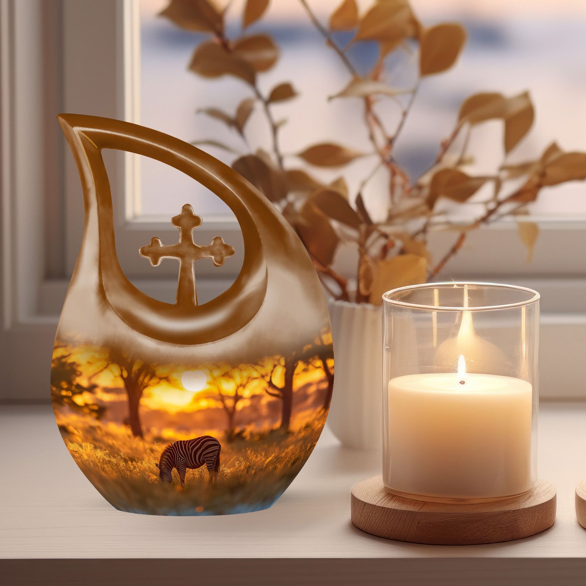 Zebra-themed Memorial Urn