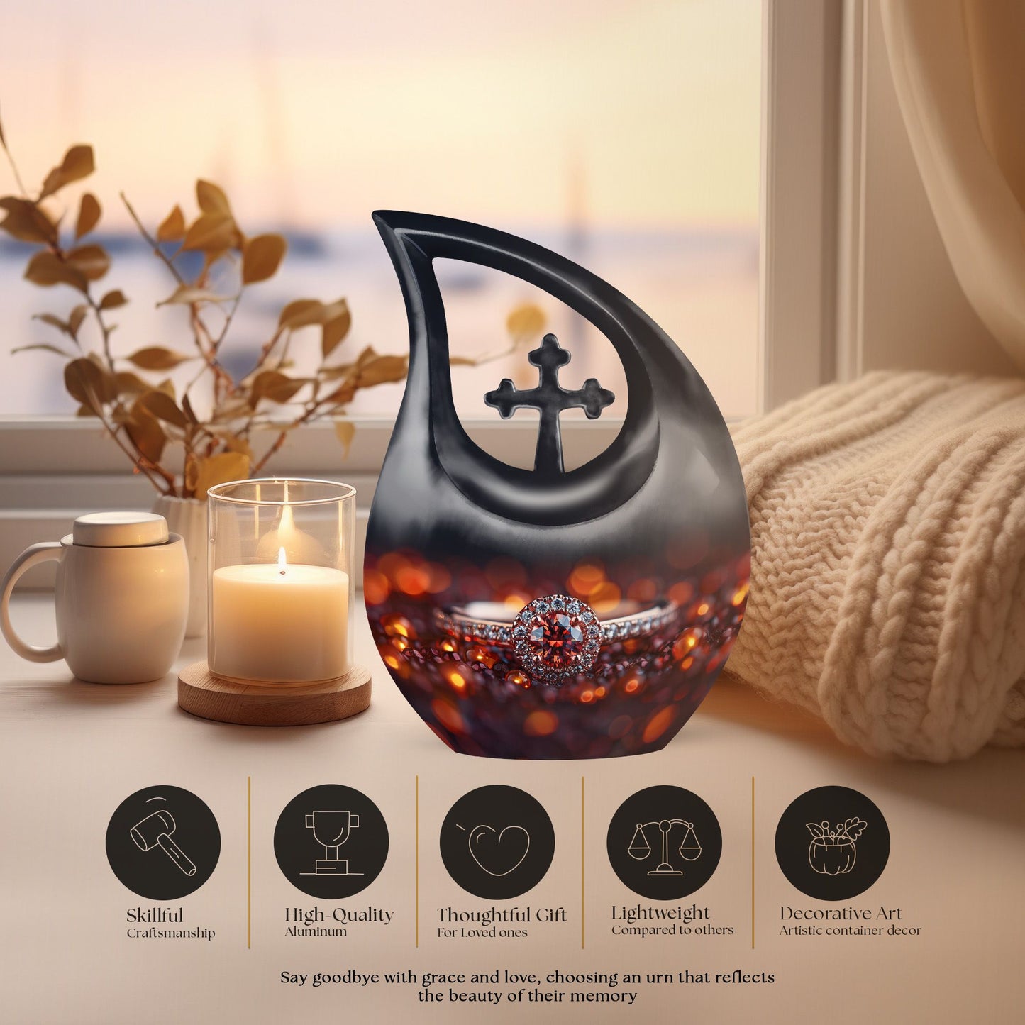 Customizable Cross Drop Ring Urn