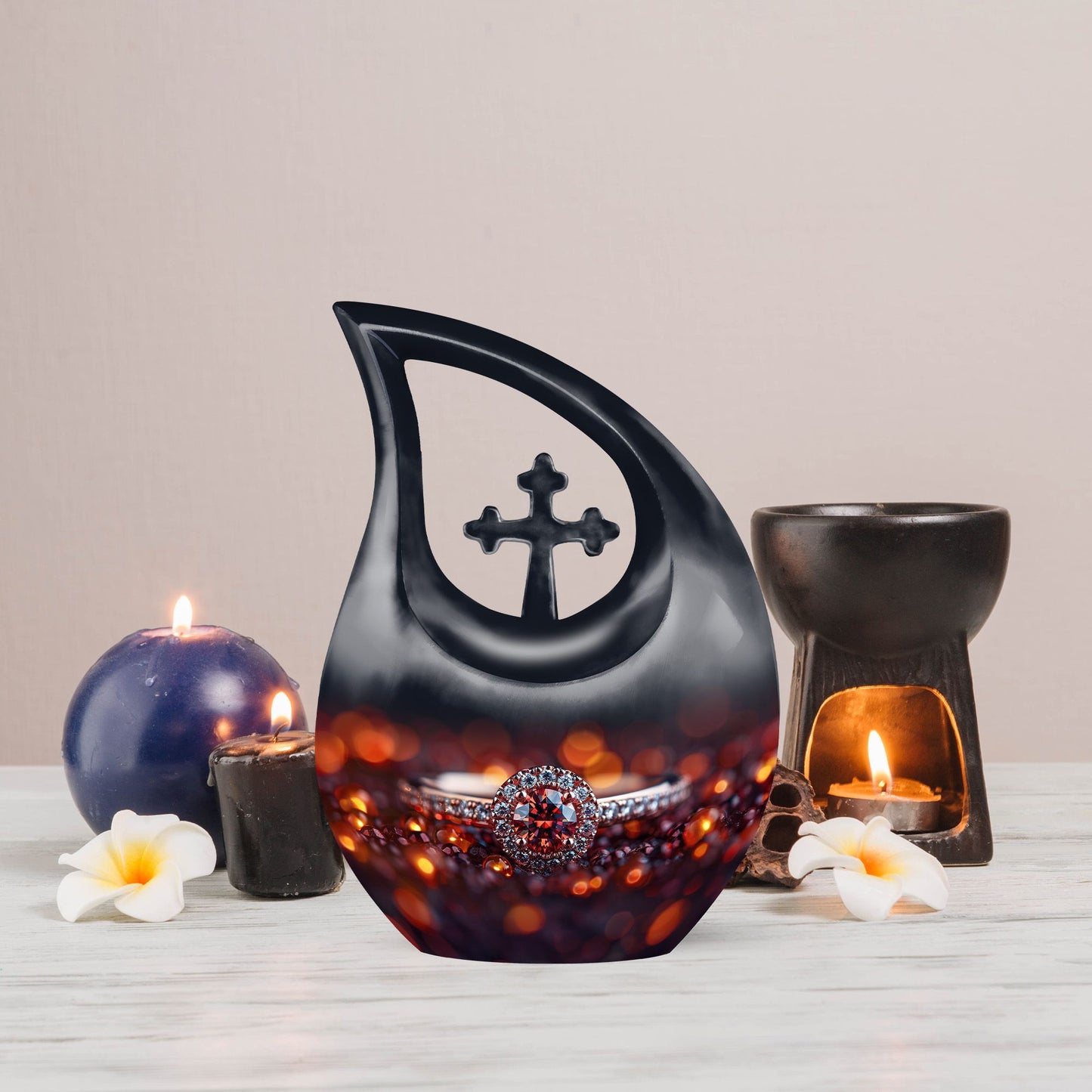 Customizable Cross Drop Ring Urn
