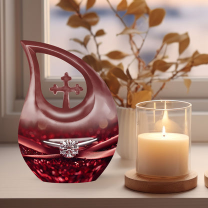 10 Inch Cross Drop Ring Urn, Large and Unique Aluminium Memorial Urn for Dad
