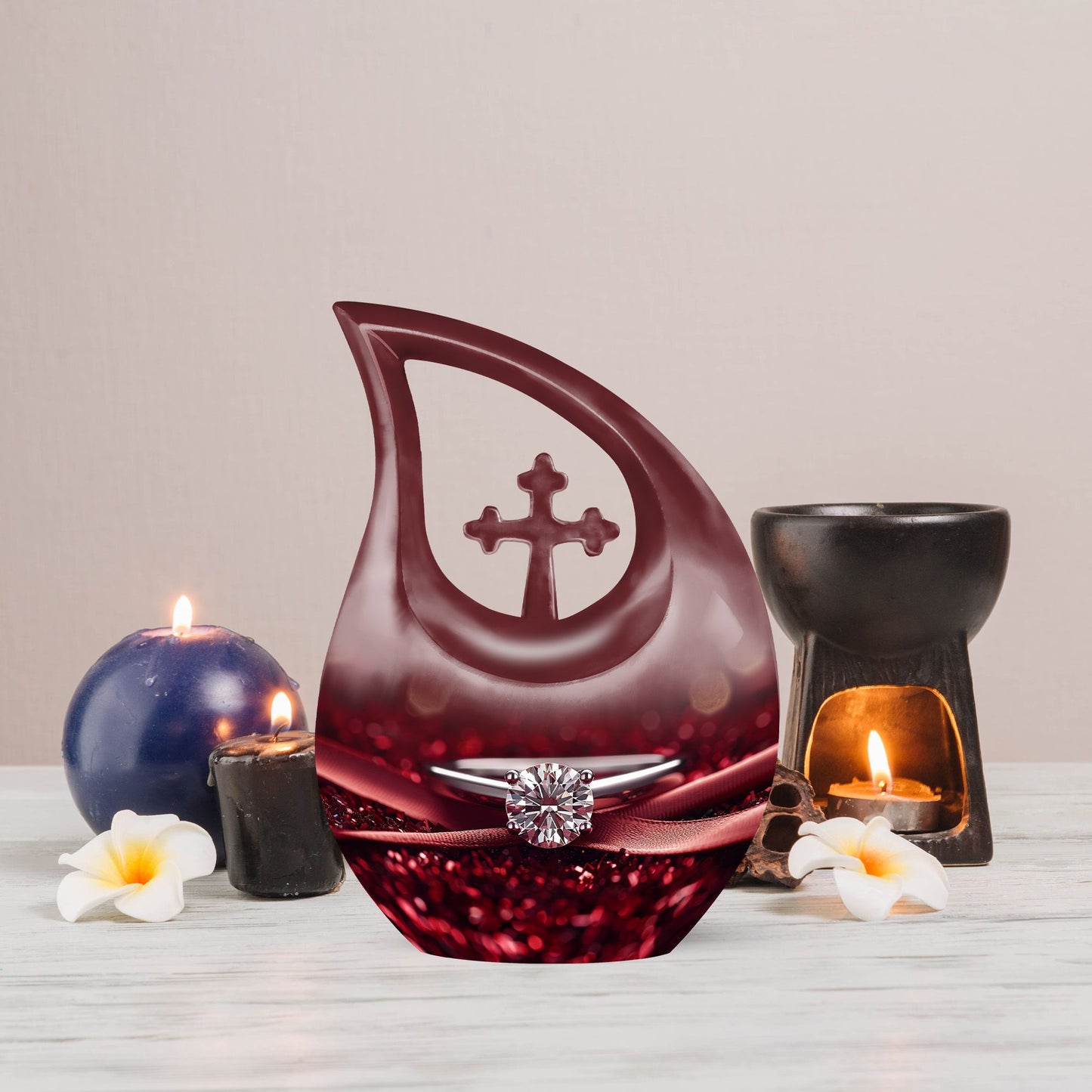 10 Inch Cross Drop Ring Urn, Large and Unique Aluminium Memorial Urn for Dad