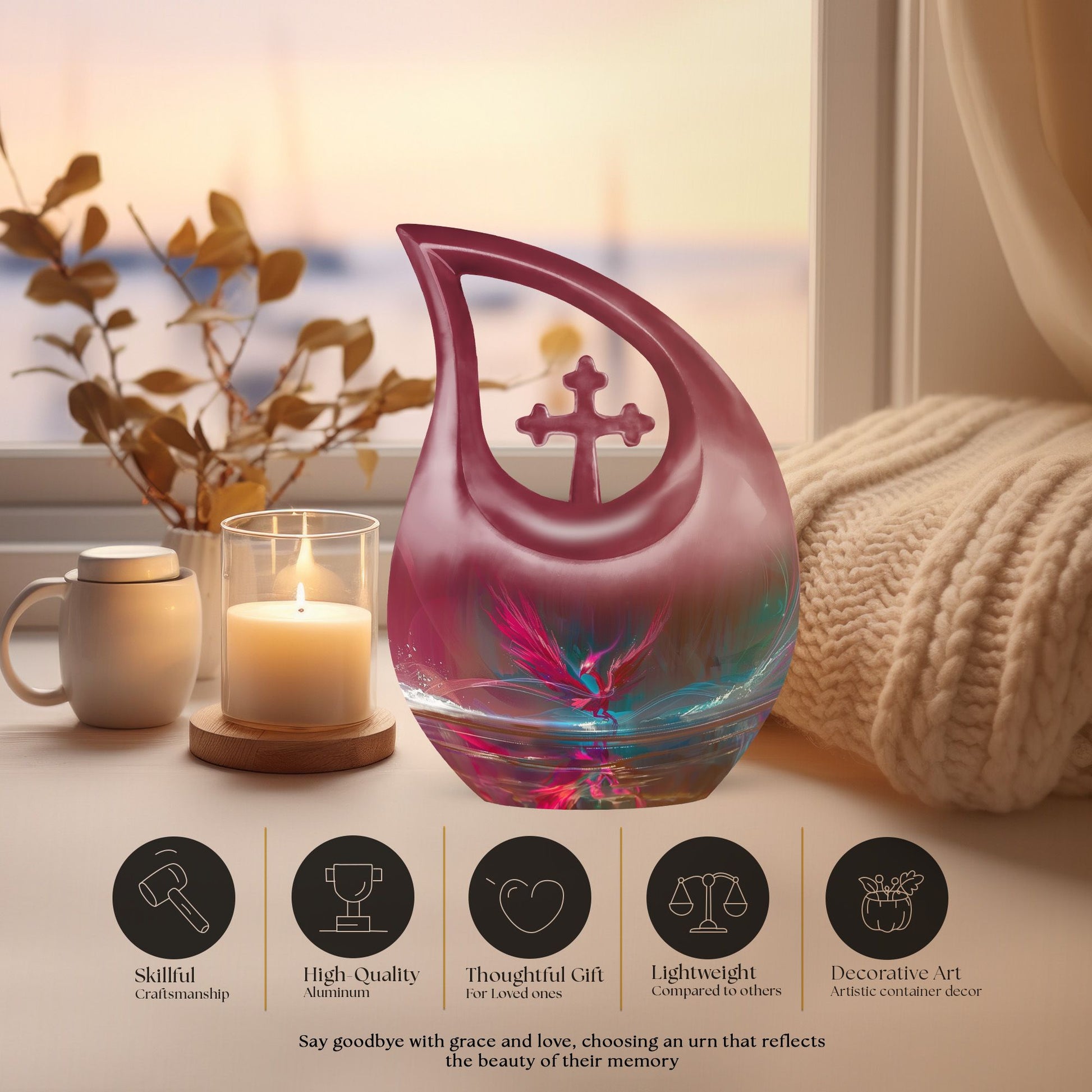 Phoenix themed memorial urn for human ashes