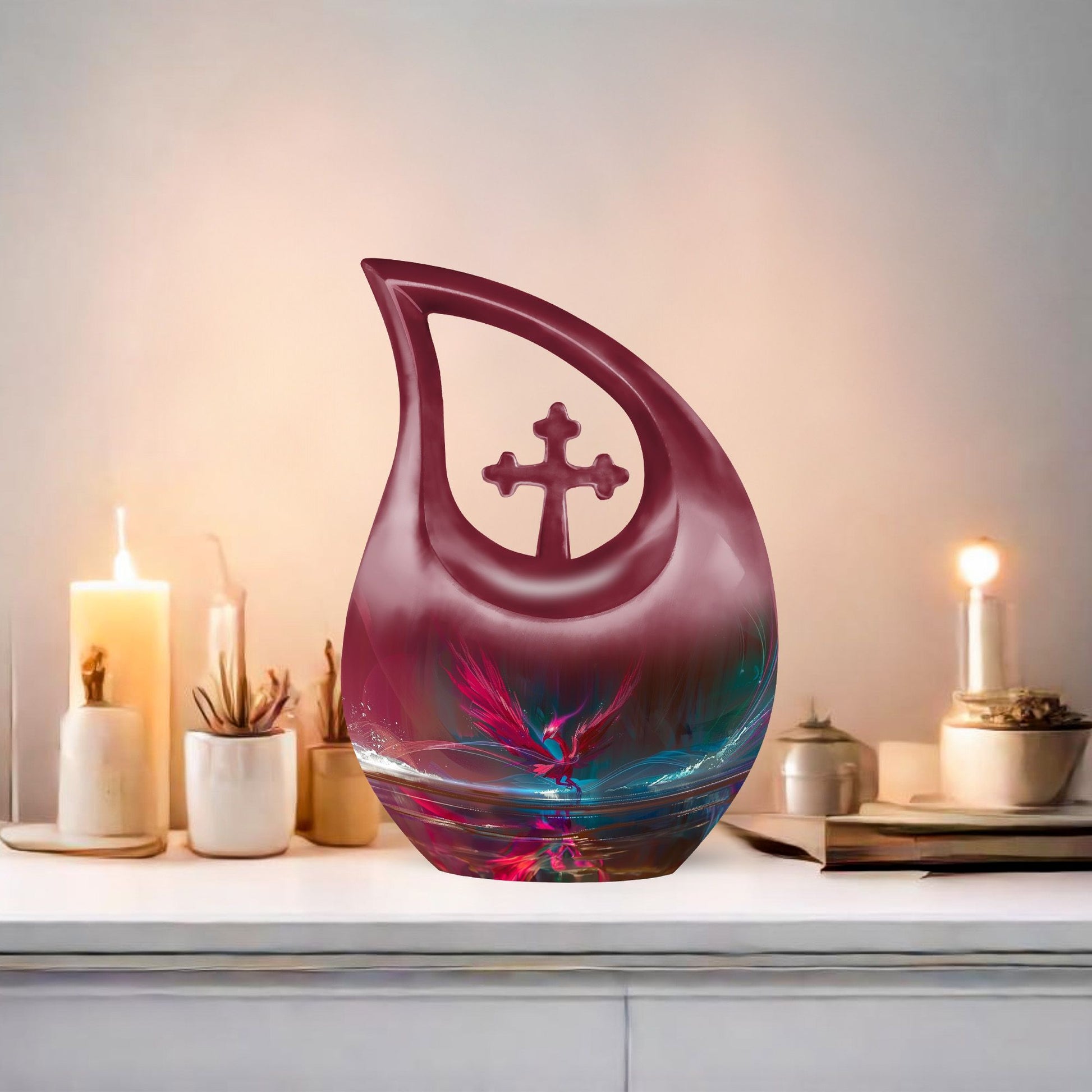 Phoenix themed memorial urn for human ashes