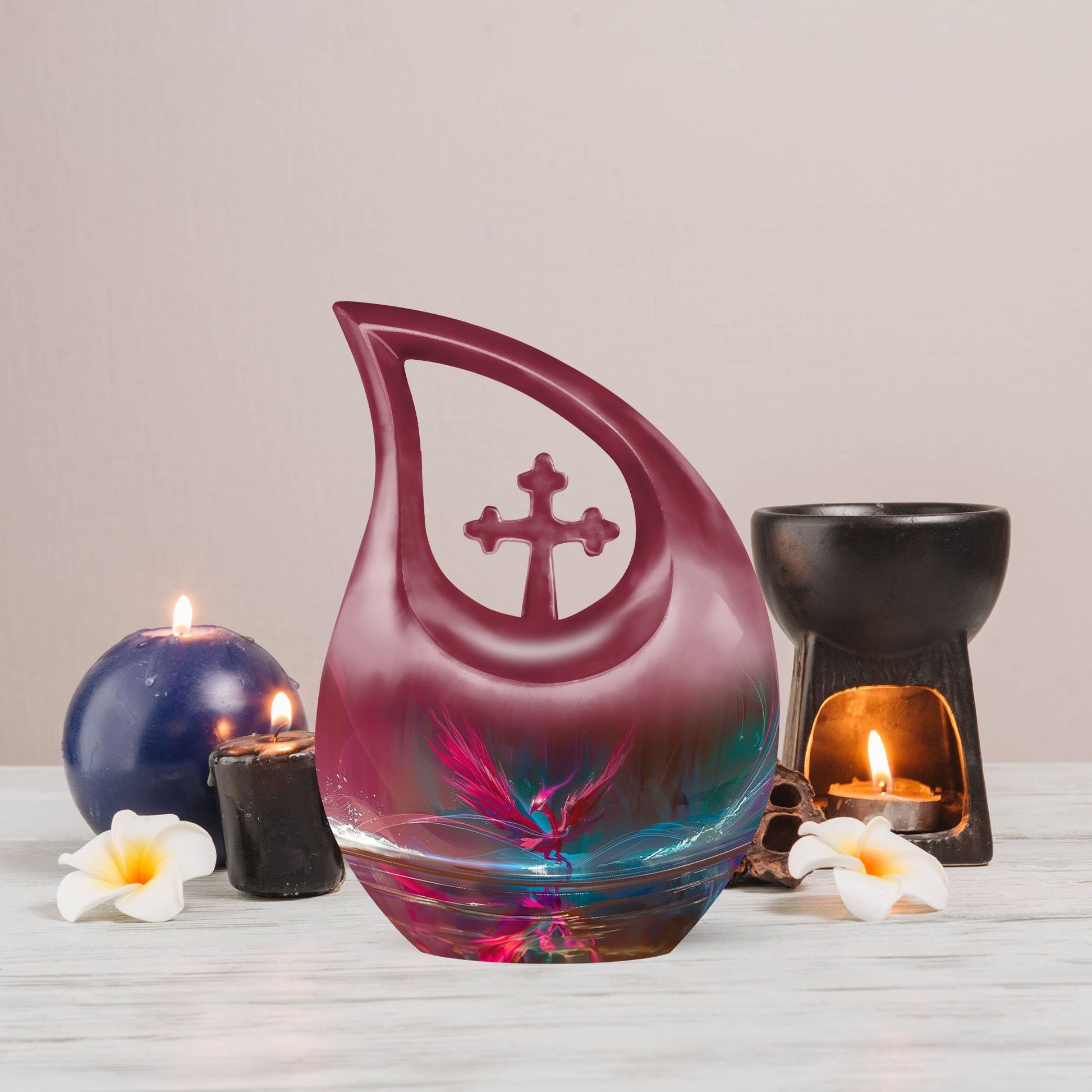 Phoenix themed memorial urn for human ashes
