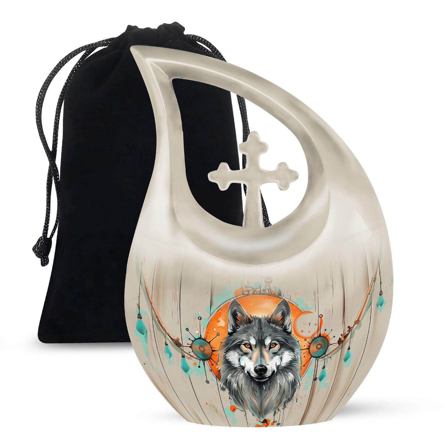 Wolf Themed Cross Drop Cremation Urn