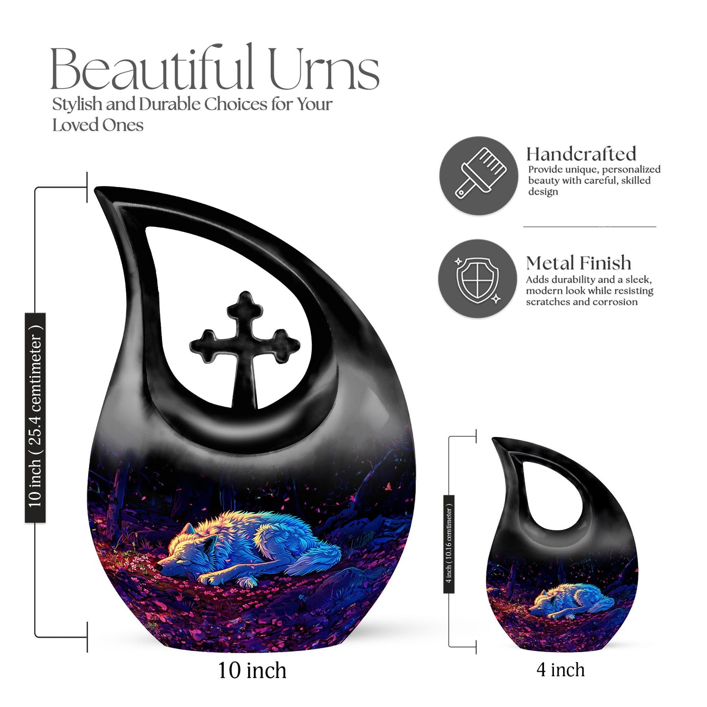 10-inch Cross Drop memorial urn for ashes
