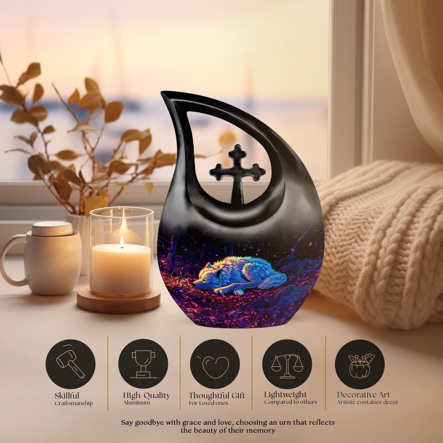 10-inch Cross Drop memorial urn for ashes
