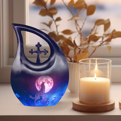 wolf-themed Cross Drop  cremation urn