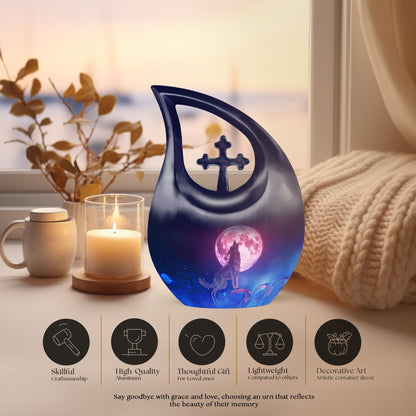 wolf-themed Cross Drop  cremation urn