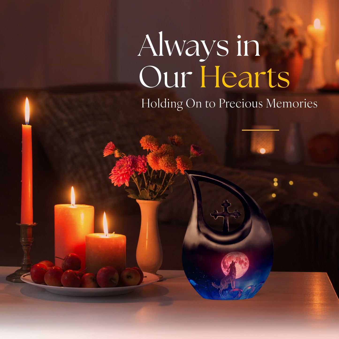wolf-themed Cross Drop  cremation urn