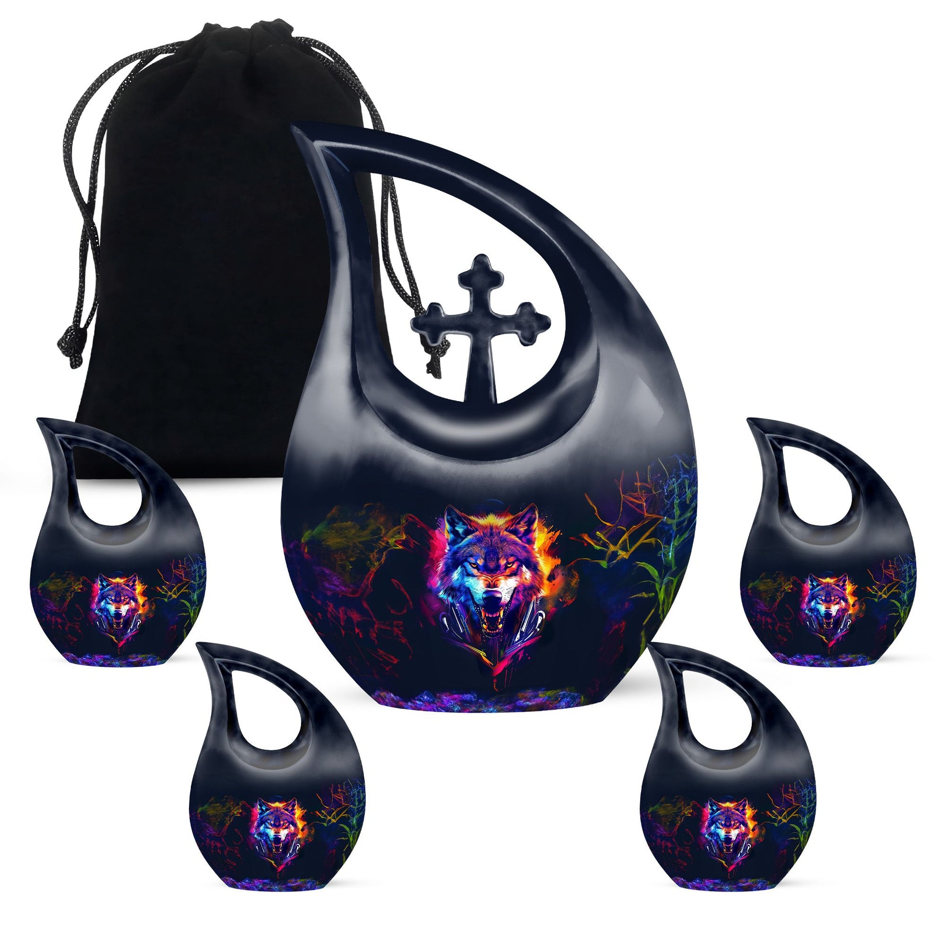 10-inch Wolf Themed Aluminium Urn