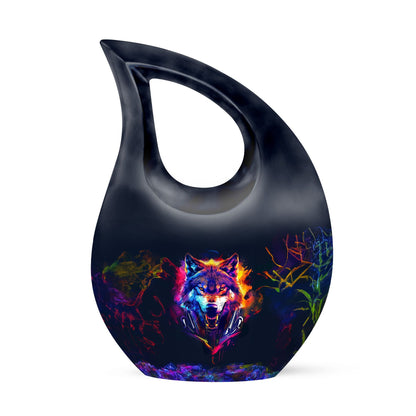 10-inch Wolf Themed Aluminium Urn