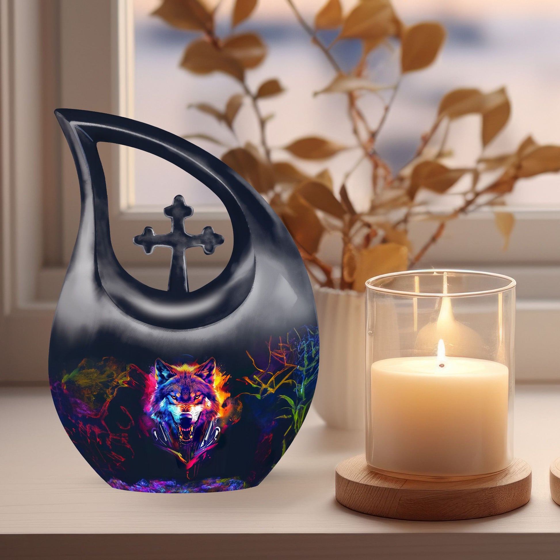 10-inch Wolf Themed Aluminium Urn