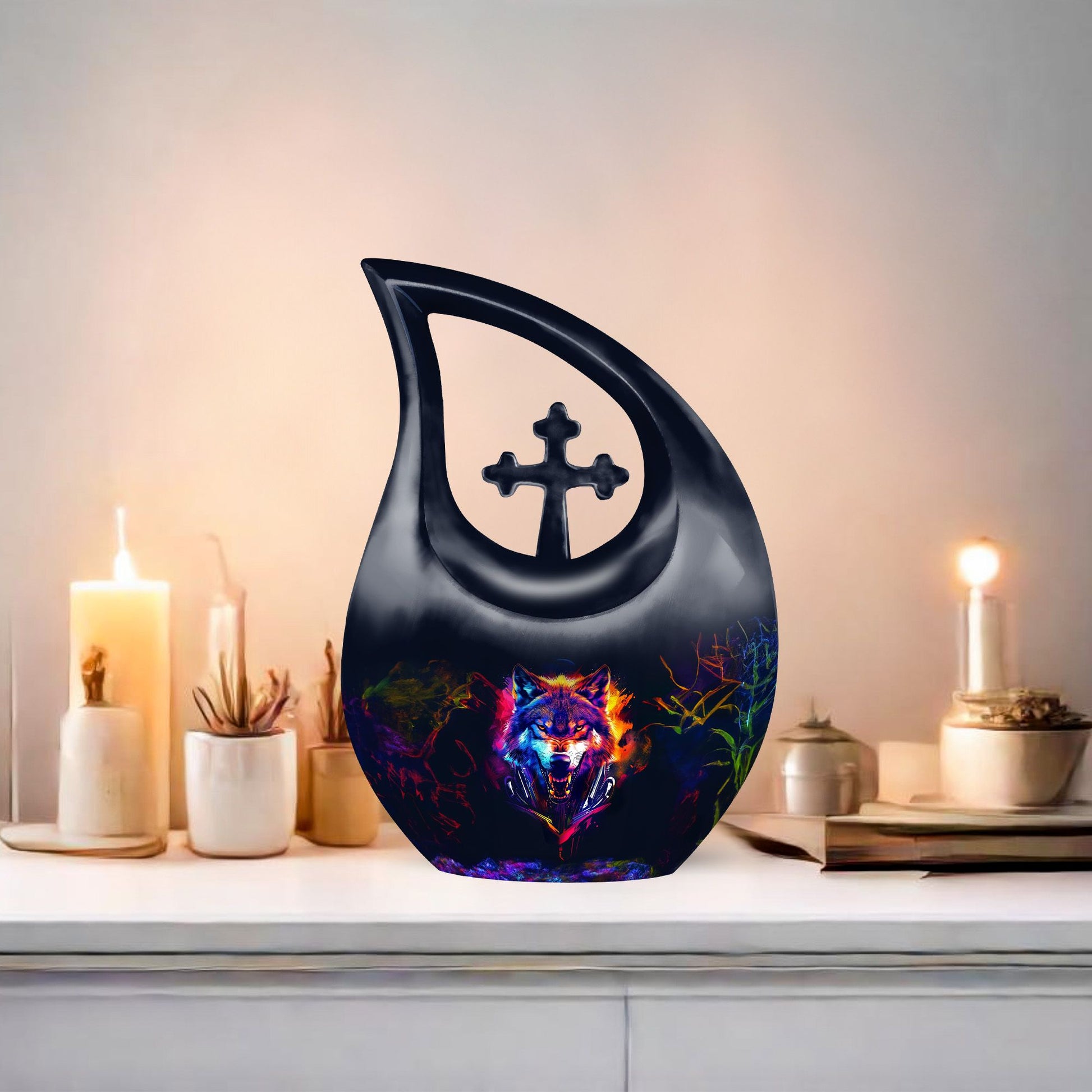 10-inch Wolf Themed Aluminium Urn