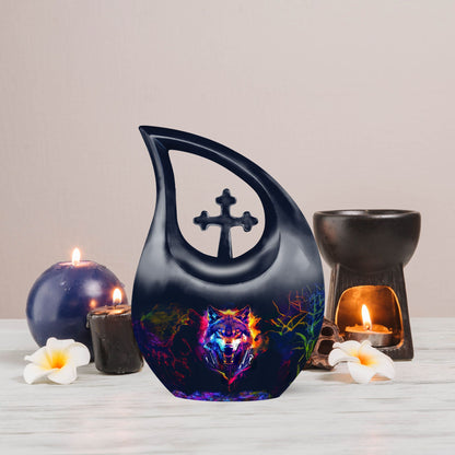 10-inch Wolf Themed Aluminium Urn