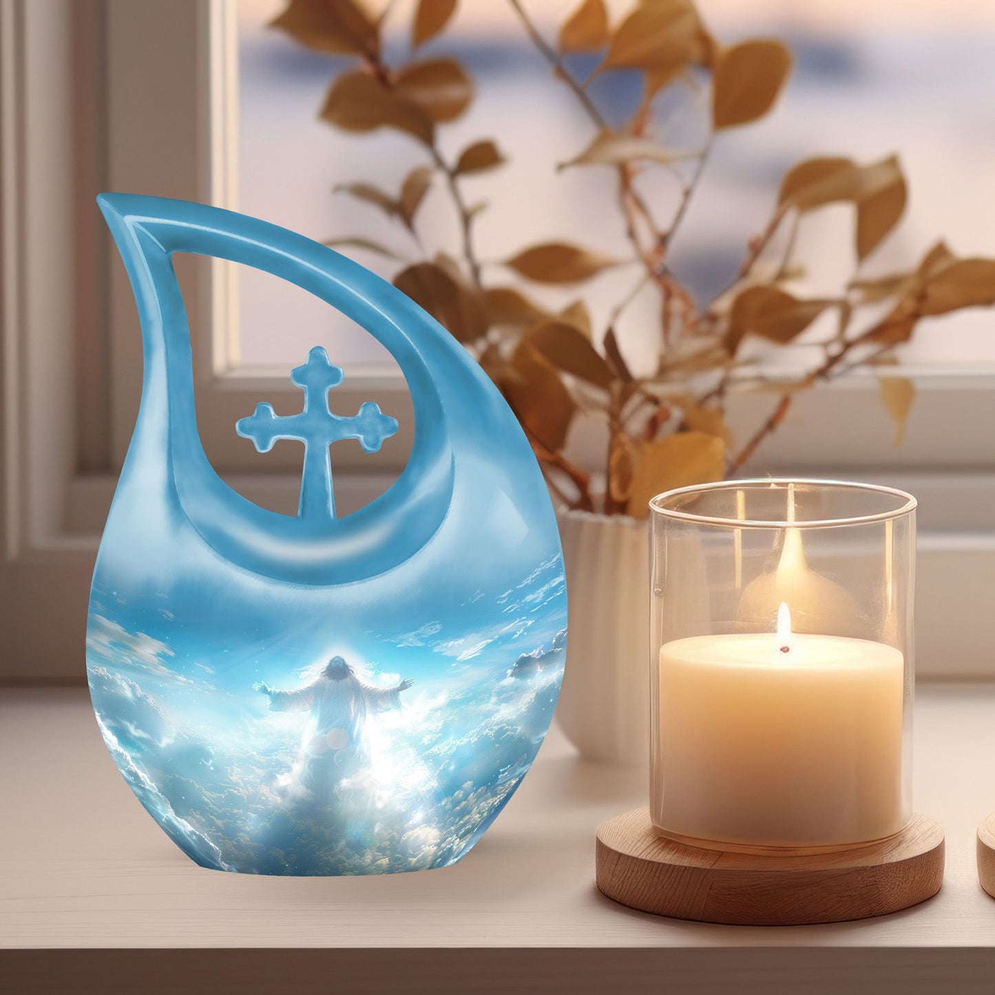 Jesus-themed Cross Drop Memorial Urn