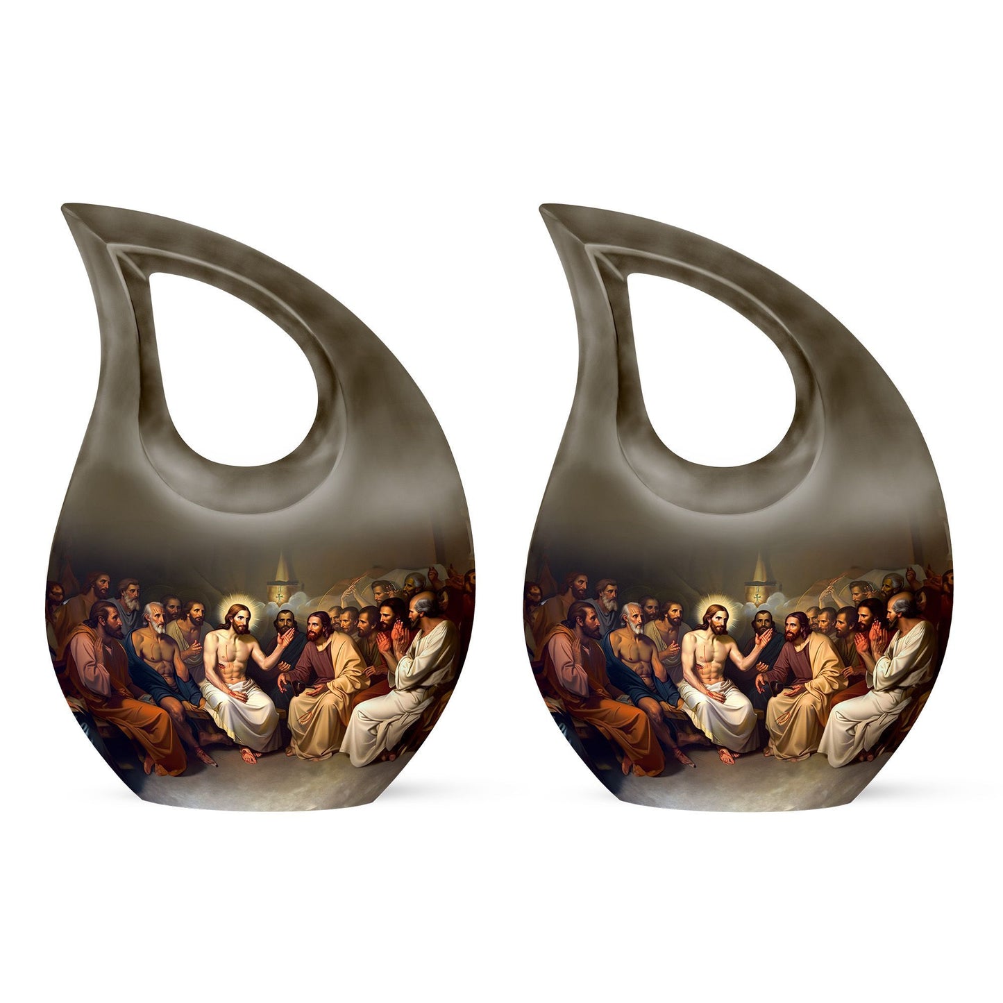 10 inch Aluminium Jesus Urn with Cross Drop Design, Affordable Cremation and Burial Memorial Urn