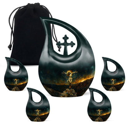 Jesus-themed aluminium cross drop cremation urn