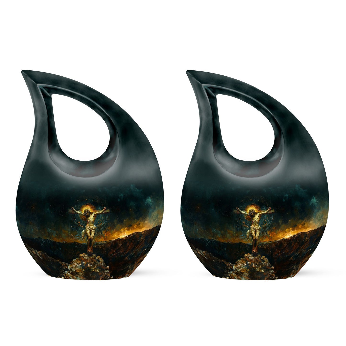Jesus-themed aluminium cross drop cremation urn