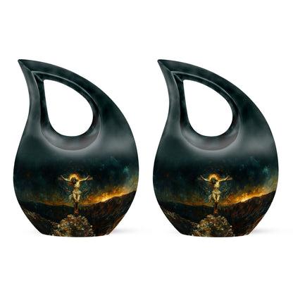 Jesus-themed aluminium cross drop cremation urn