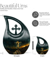 Jesus-themed aluminium cross drop cremation urn