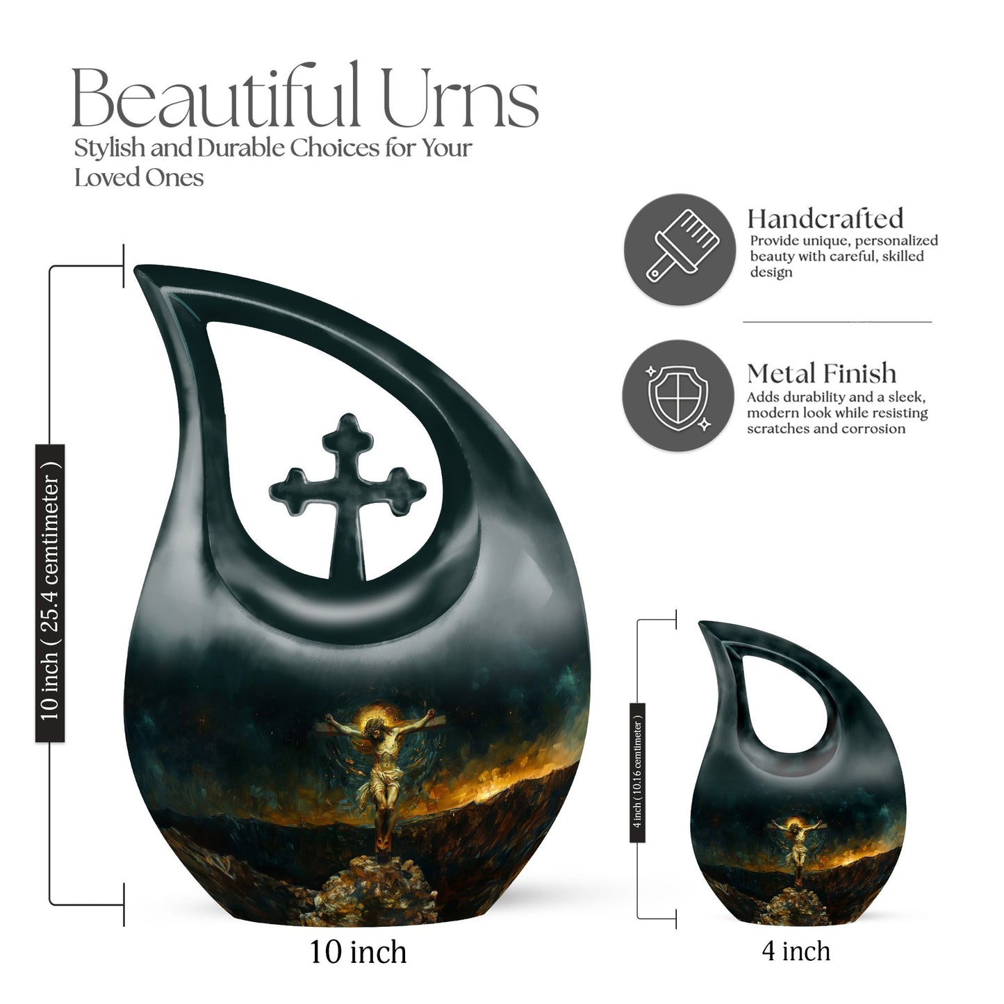 Jesus-themed aluminium cross drop cremation urn