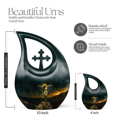 Jesus-themed aluminium cross drop cremation urn