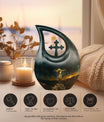 Jesus-themed aluminium cross drop cremation urn