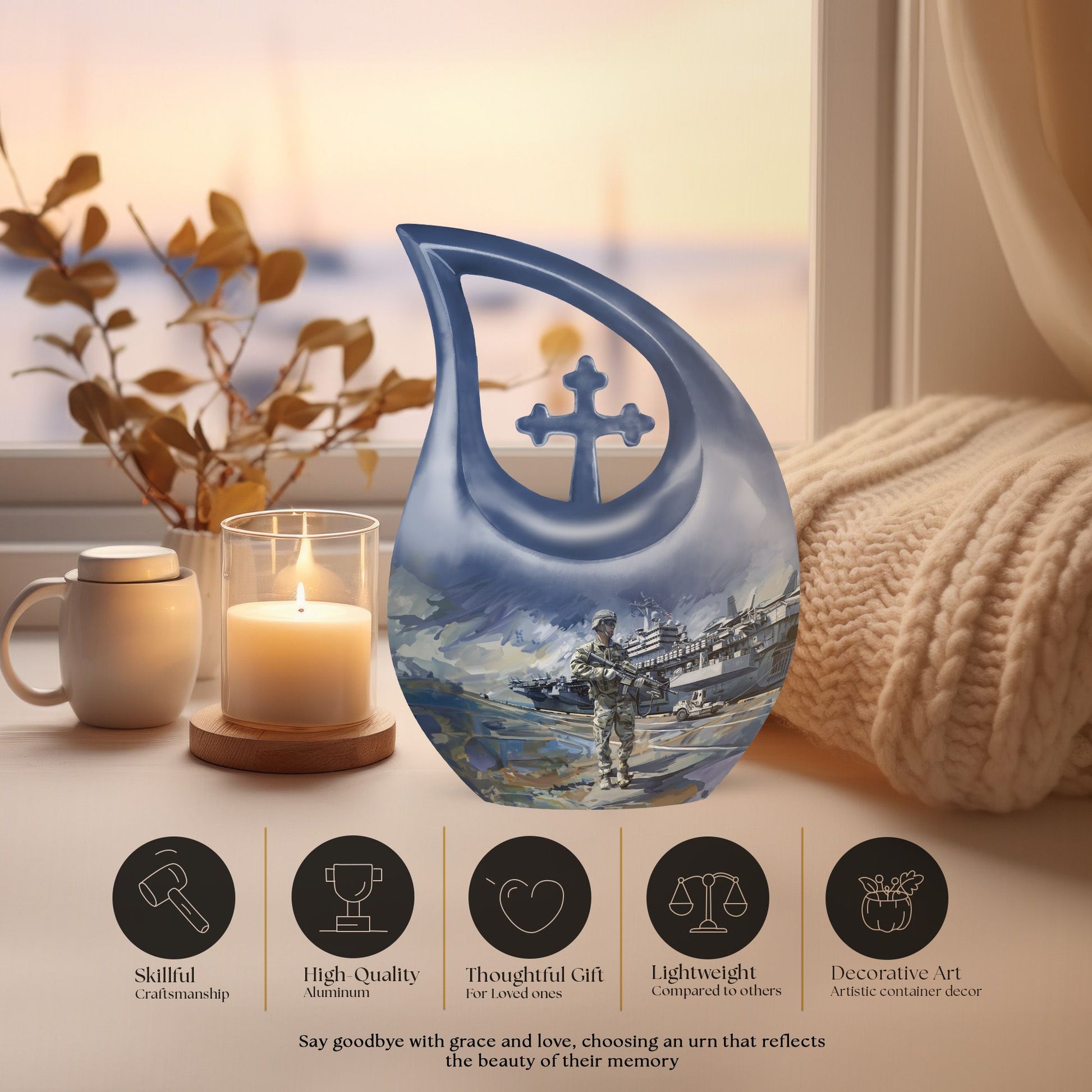 Military Cross Drop Urn for Human Ashes