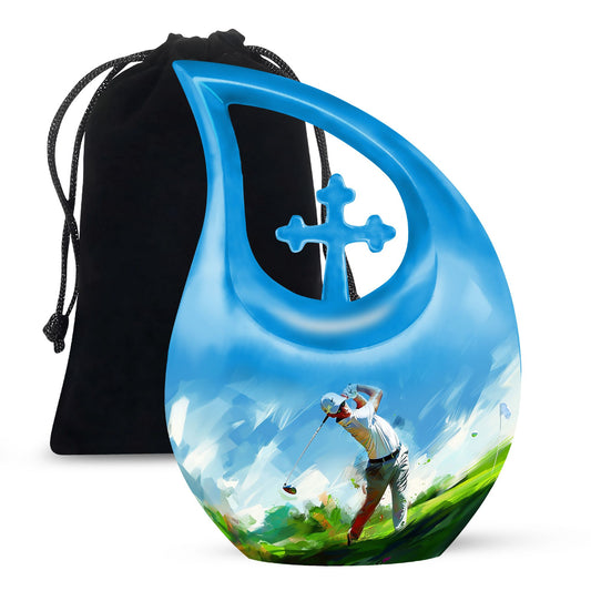 10-inch Golf Themed Cross Drop Urn for Mom