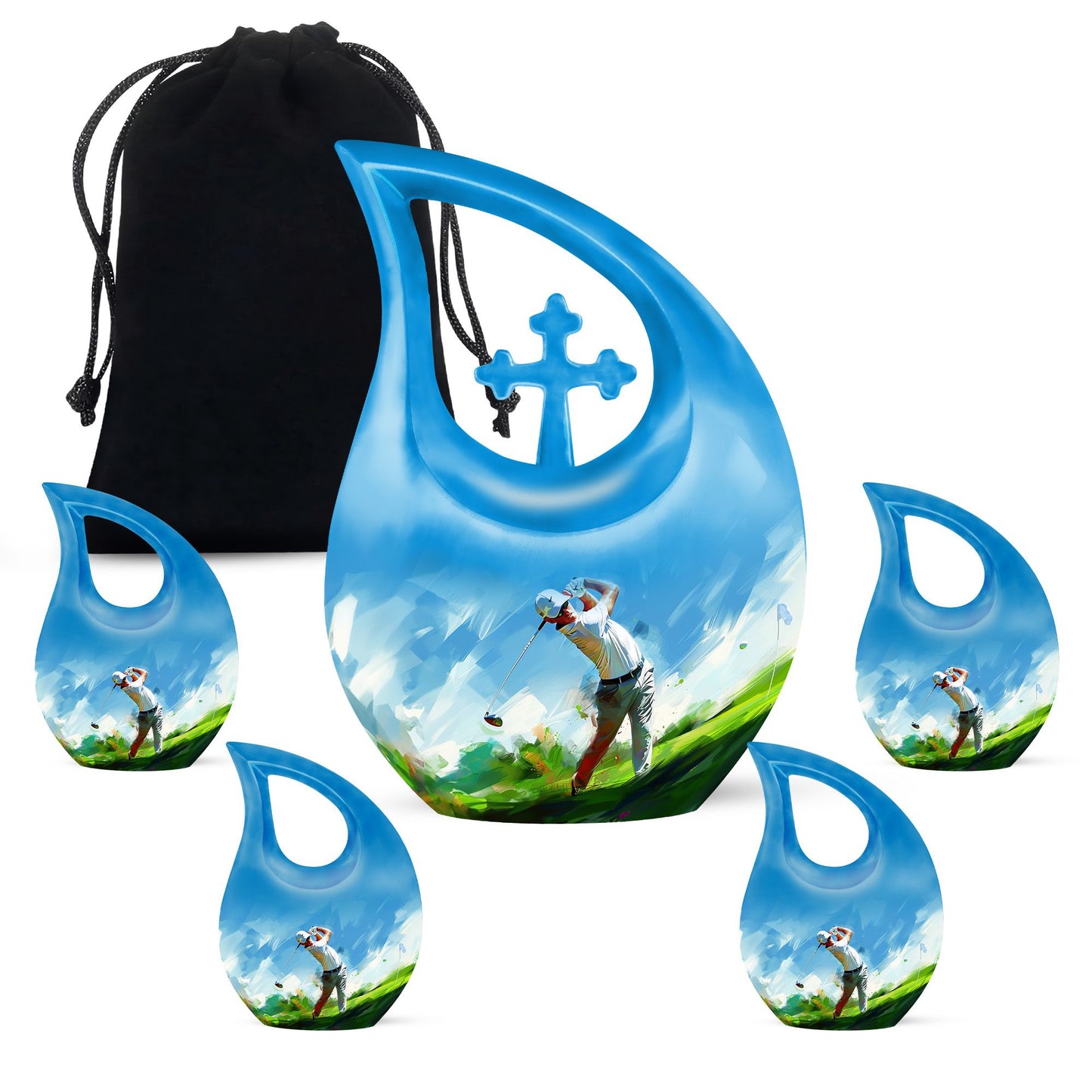10-inch Golf Themed Cross Drop Urn for Mom
