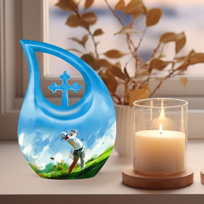 10-inch Golf Themed Cross Drop Urn for Mom