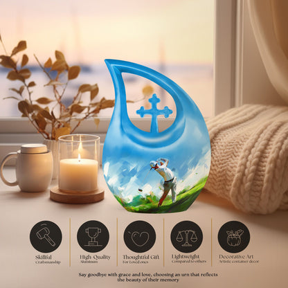 10-inch Golf Themed Cross Drop Urn for Mom