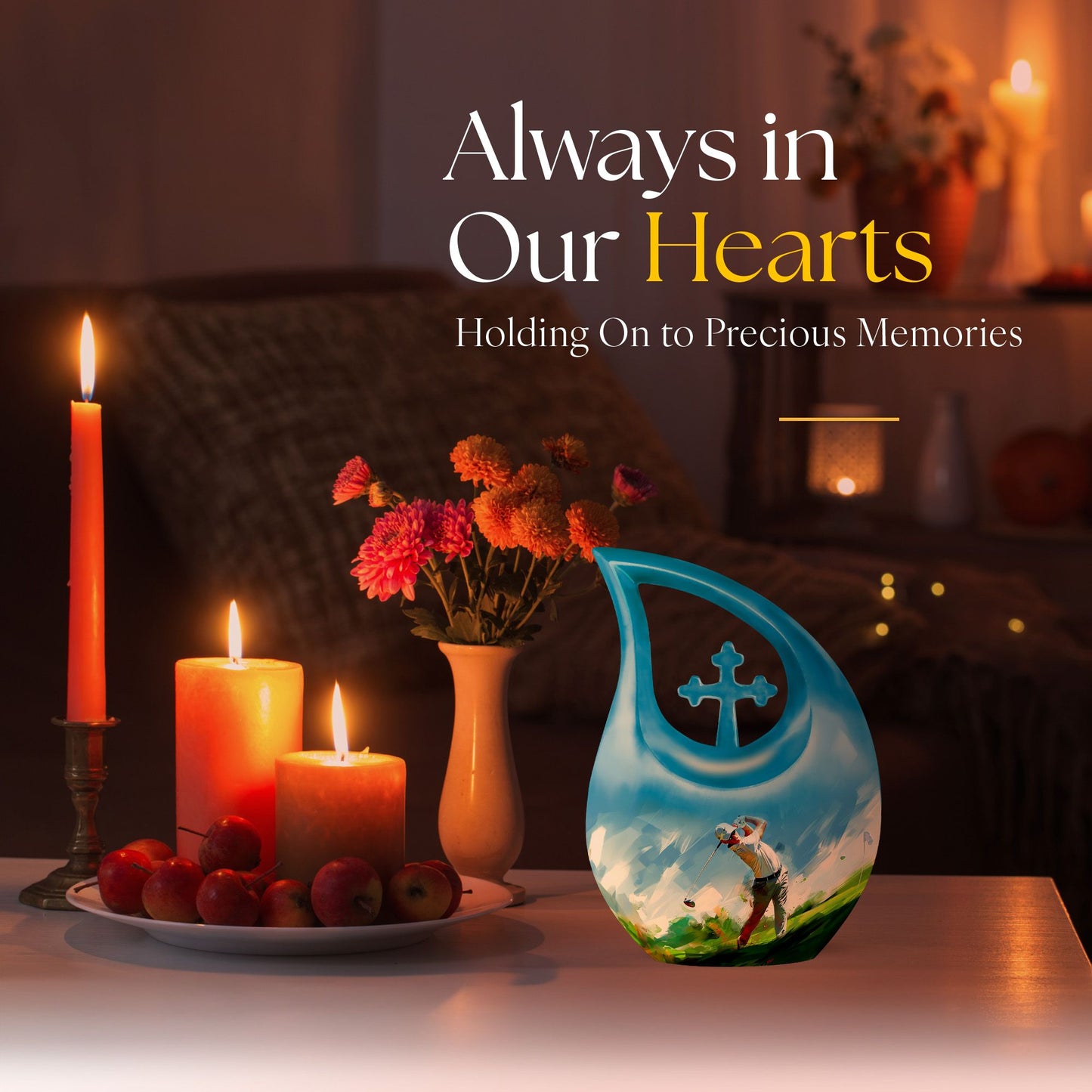 10-inch Golf Themed Cross Drop Urn for Mom