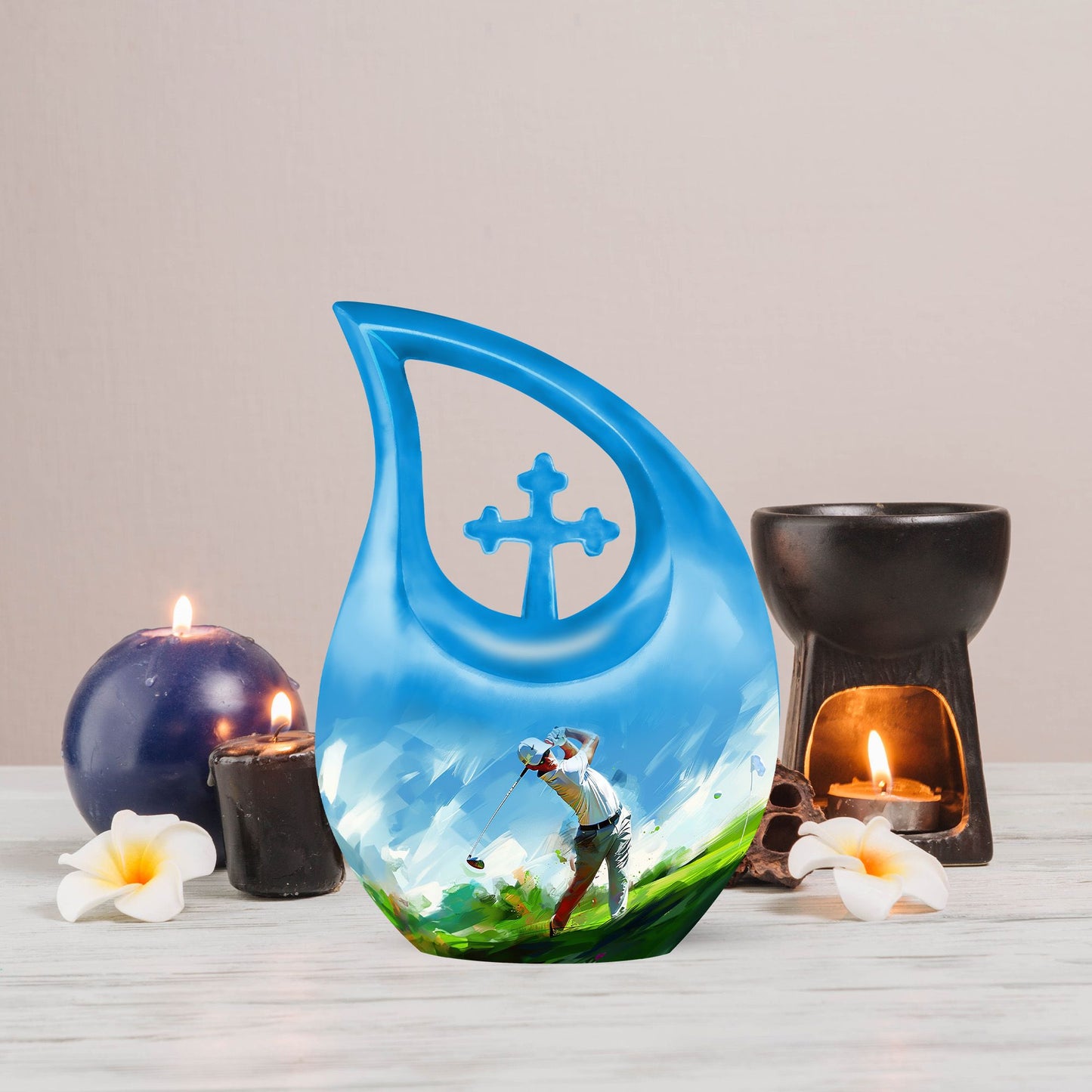 10-inch Golf Themed Cross Drop Urn for Mom