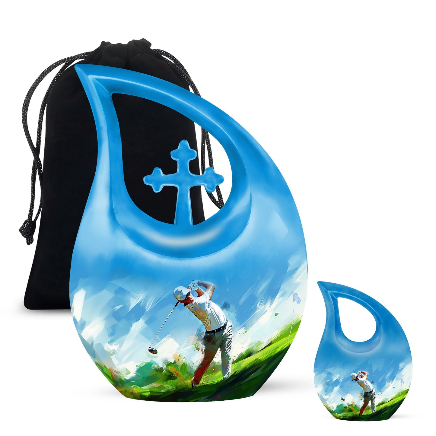 10-inch Golf Themed Cross Drop Urn for Mom