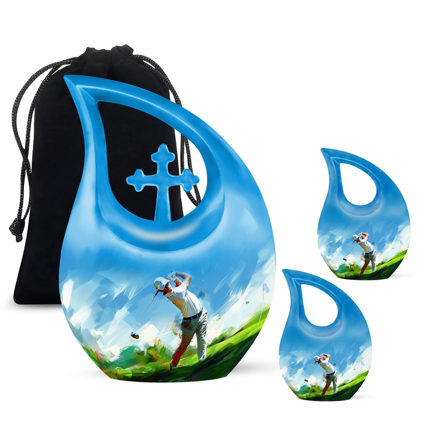 10-inch Golf Themed Cross Drop Urn for Mom