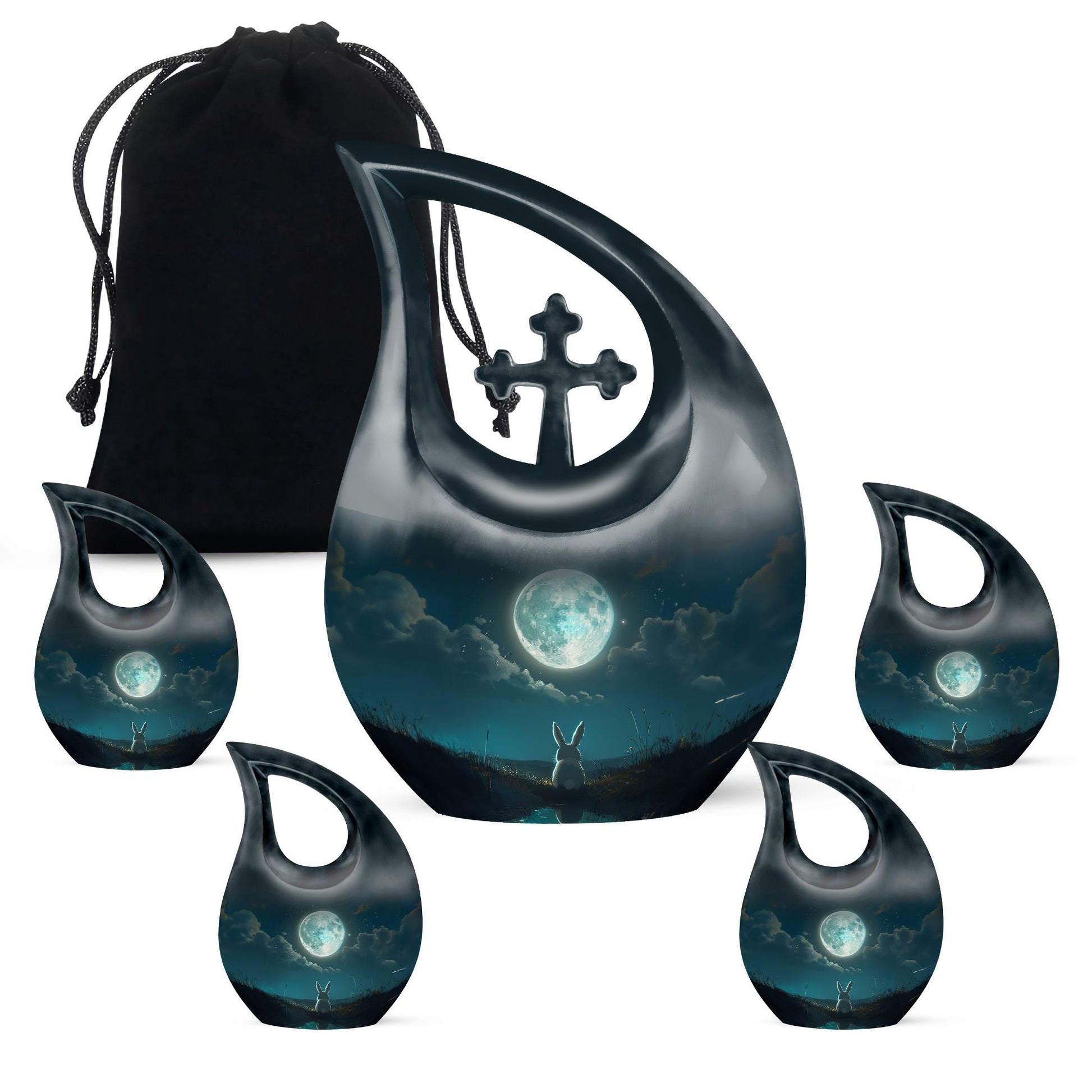 White Bunny Moon Miniature Urns For Human Ashes Funeral, Ashes Urn