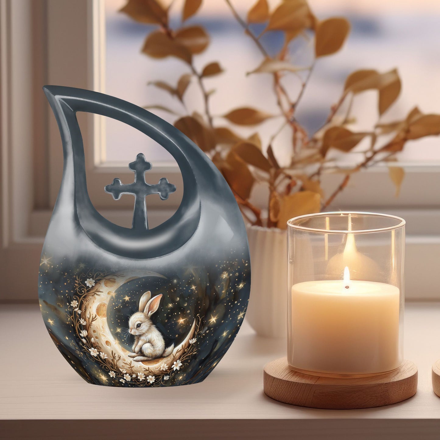 Bunny Moon white 10 inch urn