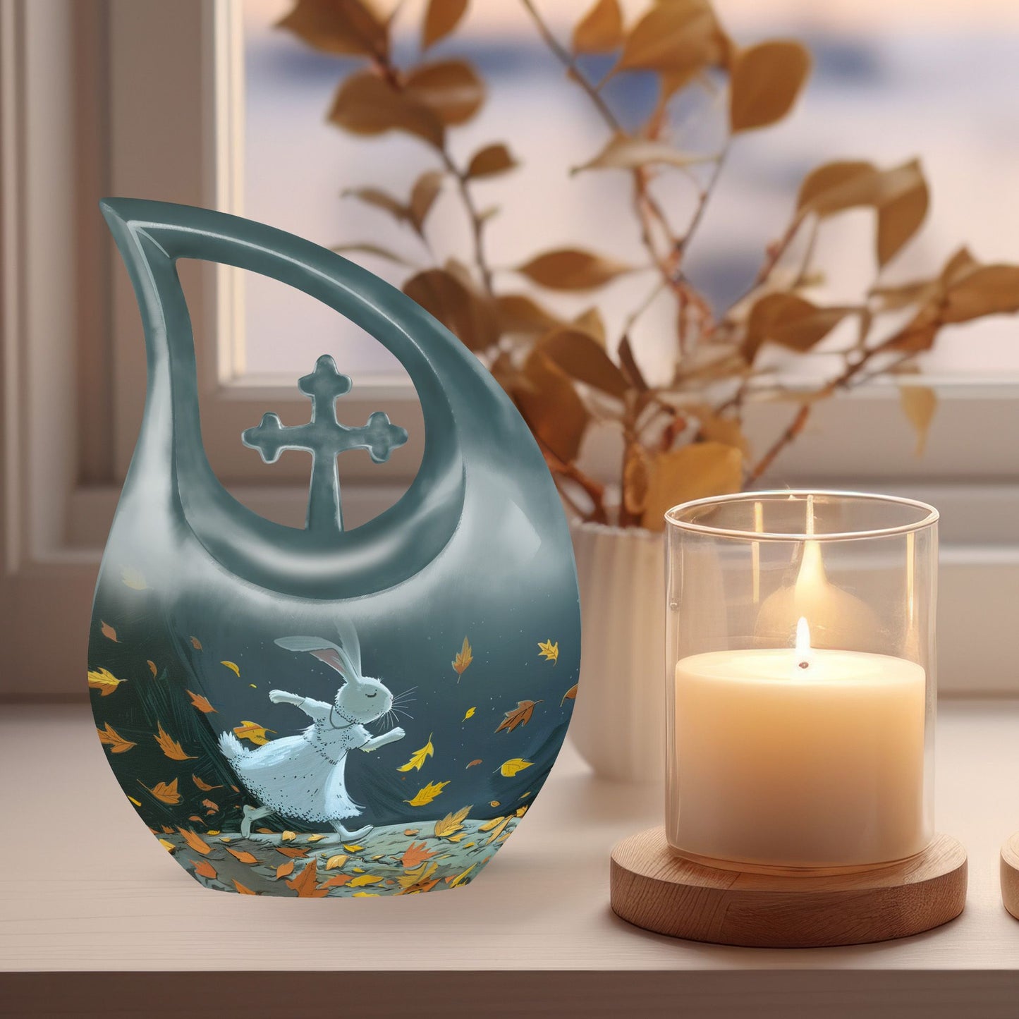 White Bunny Moon Urn for Dad