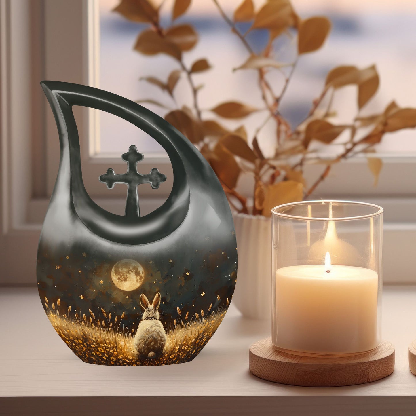 10 Inch White Bunny Moon Urn