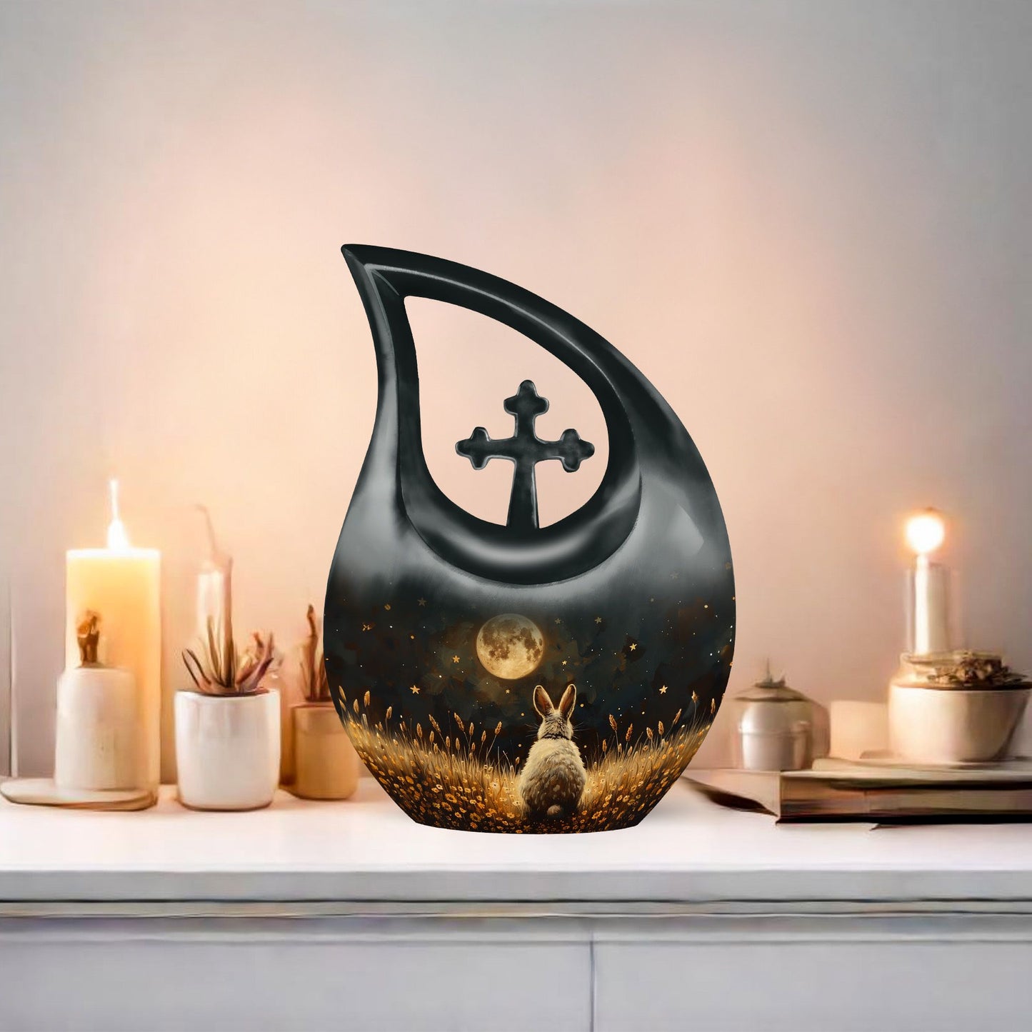 10 Inch White Bunny Moon Urn