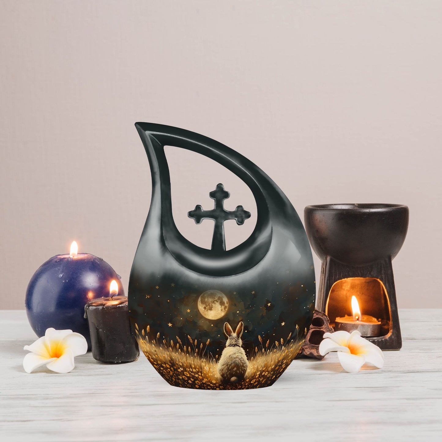 10 Inch White Bunny Moon Urn