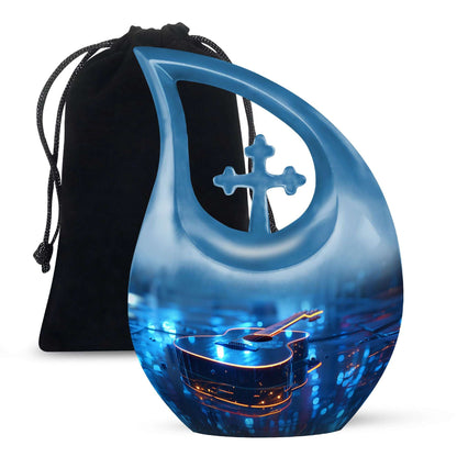 Blue Guitar Urn for Human Ashes – Neon Blue Decorative Urn Keepsake