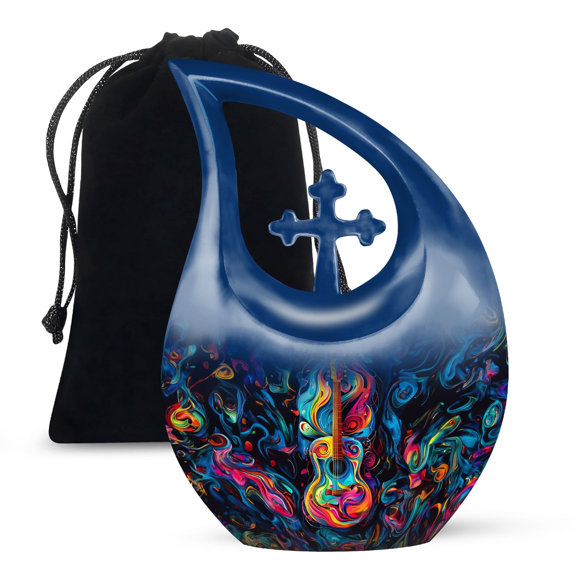 blue guitar-themed large aluminium urn
