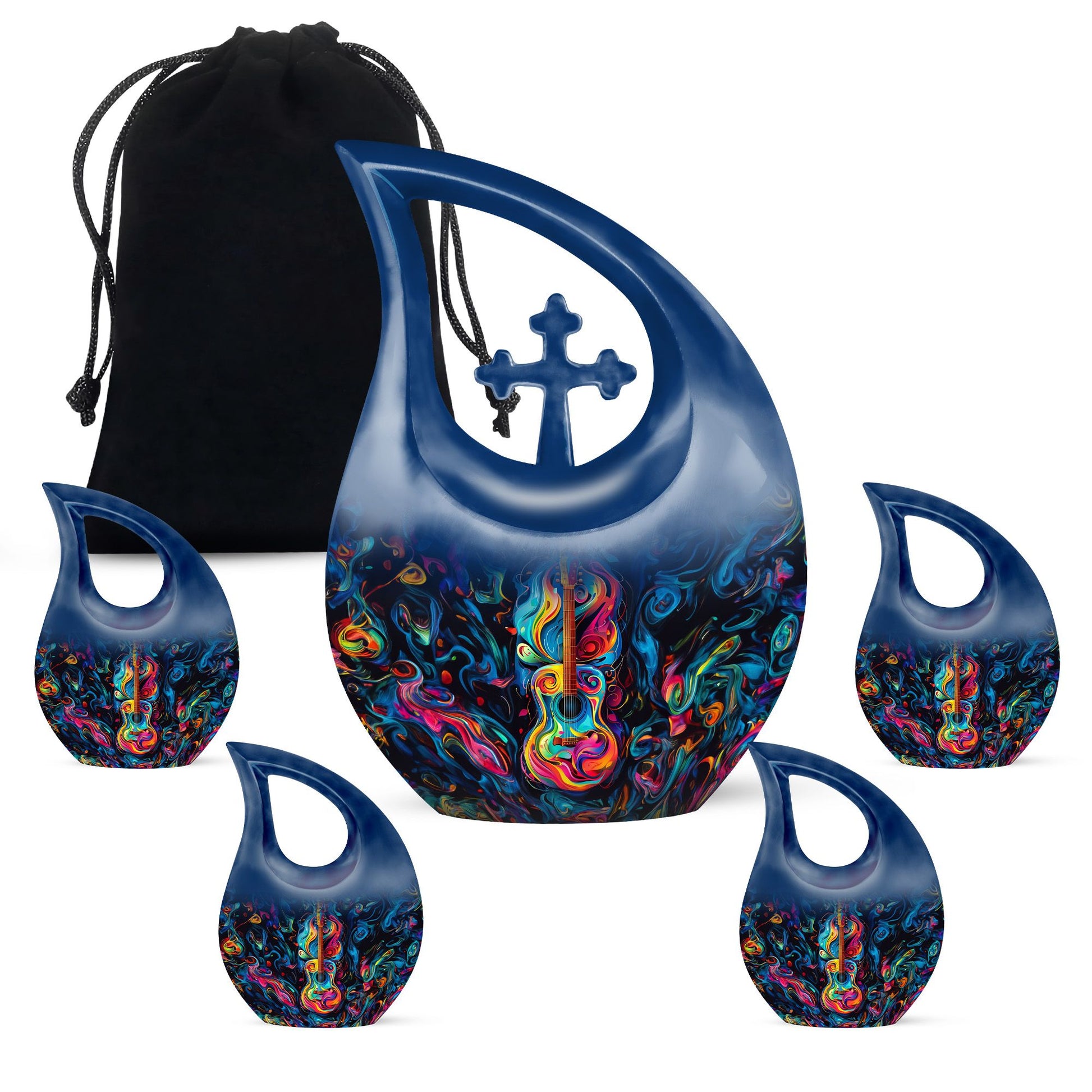 blue guitar-themed large aluminium urn